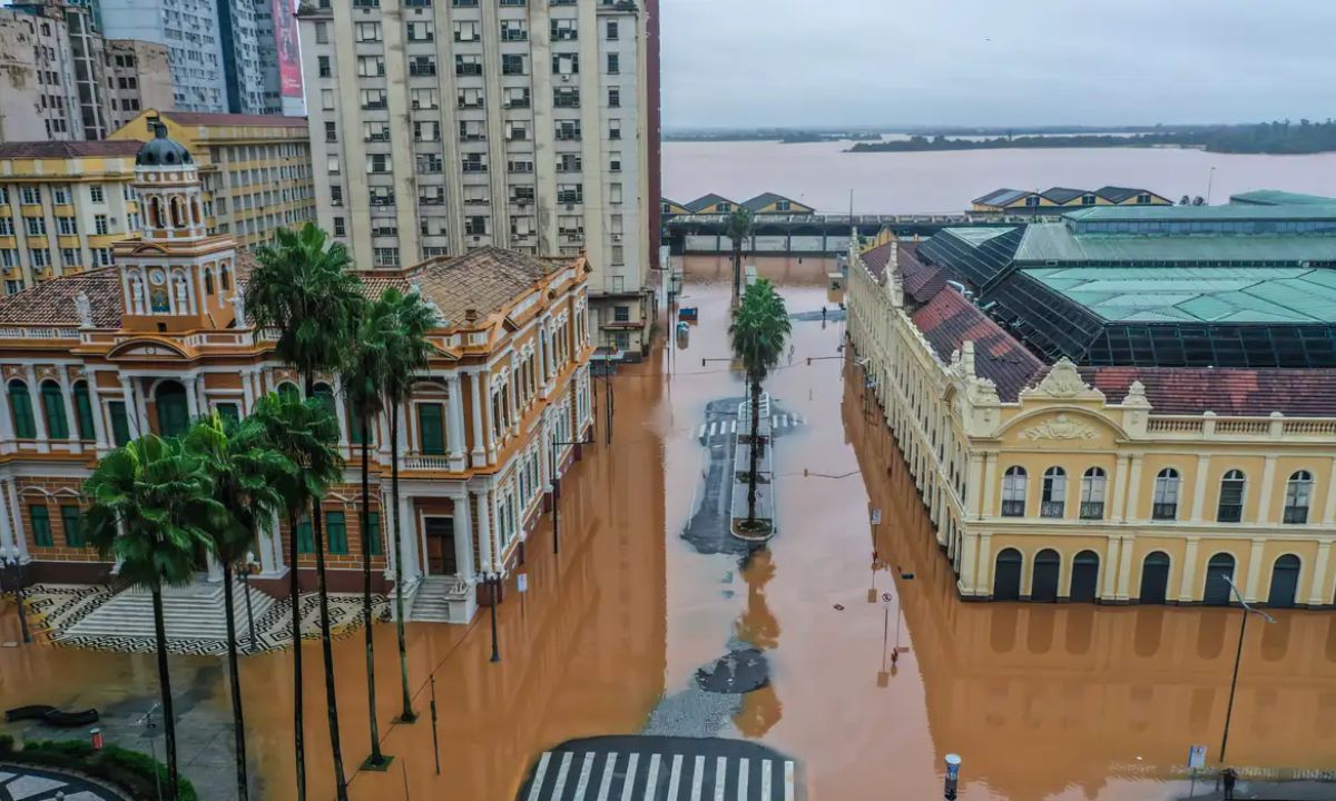 Vista de inundação em Porto Alegre